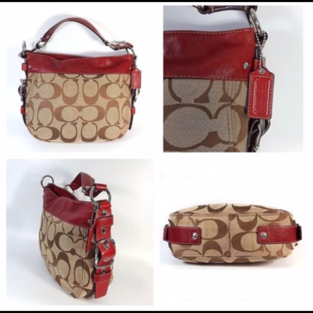 Authentic Coach Zoe hobo in Khaki/Red